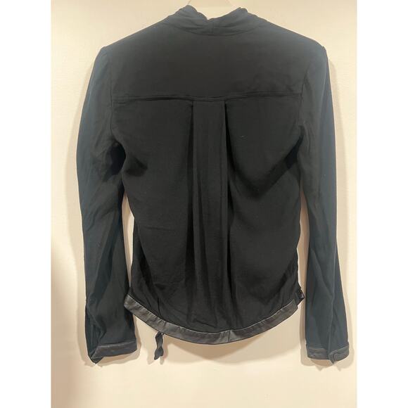 Helmet Lang Faux wrap 100% Leather Trim Blouse Black XSmall Viscose Wool - Picture 3 of 8